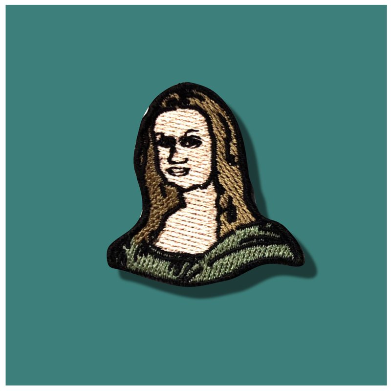 Mona lisa portrait iron on patch leonardo da vinci green pack - 徽章/別針 - 繡線 綠色