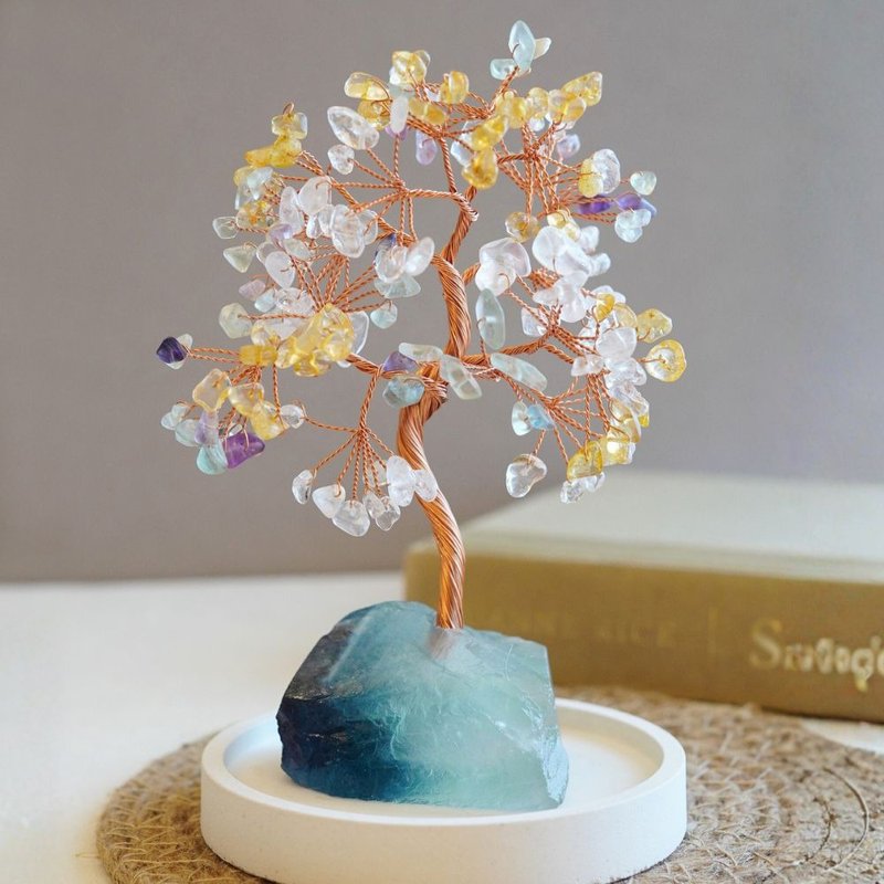 三色水晶樹 黃水晶白水晶螢石 開運發財樹 居家財運擺件 新年禮盒 - 擺飾/家飾品 - 水晶 多色