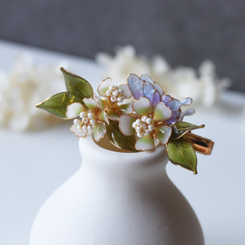 【梨花雨蝶髮夾】梨花髮夾 蝴蝶 手工銅線樹脂 髮夾髮飾 - 髮夾/髮圈 - 樹脂 多色