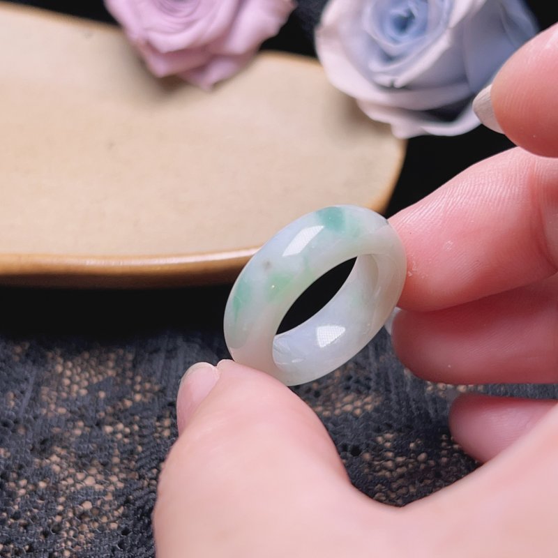 飄綠花翡翠戒指戒圈 | 國際12圍 | 天然緬甸玉翡翠A貨 | 送禮 - 戒指 - 玉石 多色
