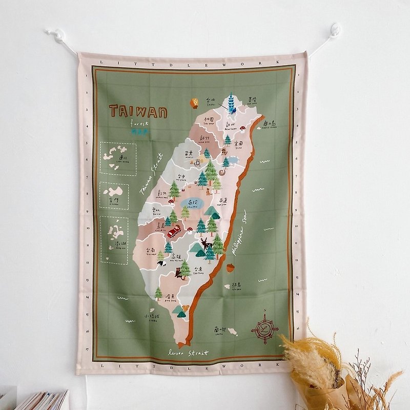 台湾地図タペストリー |  森  | Littdlework - その他 - 刺しゅう糸 グリーン