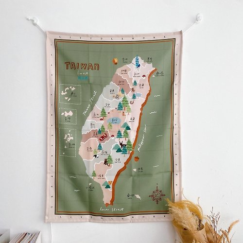Littdlework 繡珍森活 【熱買商品】台灣地圖布幔 - 酪梨森林