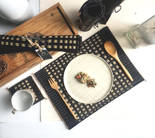 Maison Craft Set 2, black white grid Housewarming Gifts placemat, table mat, jute platemat