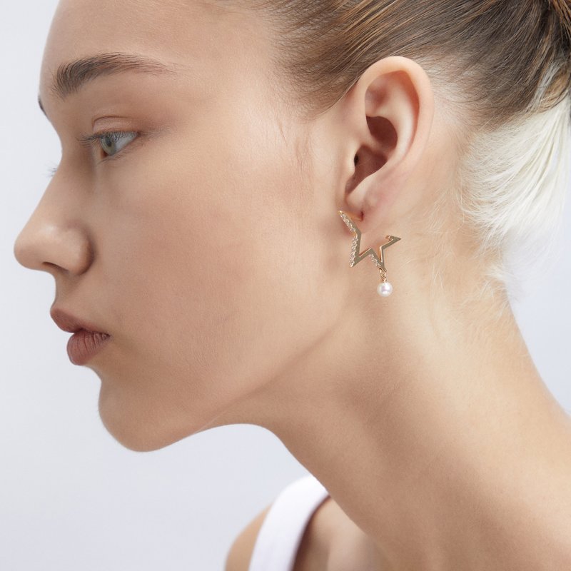 小行星耳環 925銀厚鍍18K金 Asteroid D/P Earring - 耳環/耳夾/耳骨夾 - 珍珠 金色