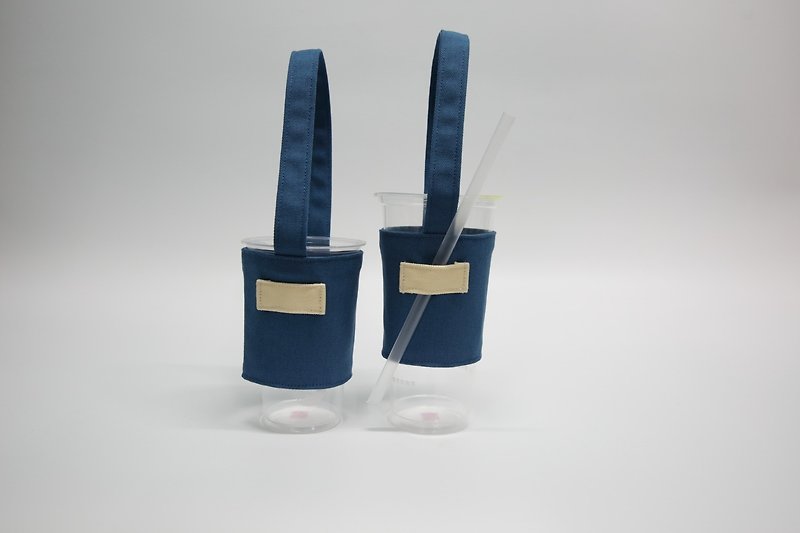 Colorful Series - Whale Blue Eco Cup Set Drink Cup Set Drink Bag - ถุงใส่กระติกนำ้ - ผ้าฝ้าย/ผ้าลินิน สีน้ำเงิน