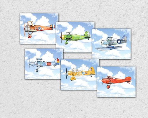 Artalanta Planes in the sky set 6 posters Nursery prints