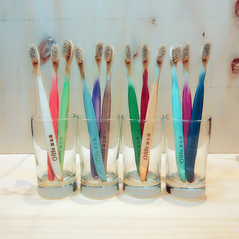 Olife original natural handmade bamboo toothbrush [moderate soft white horse hair gradient 12 sticks] - Other - Bamboo 