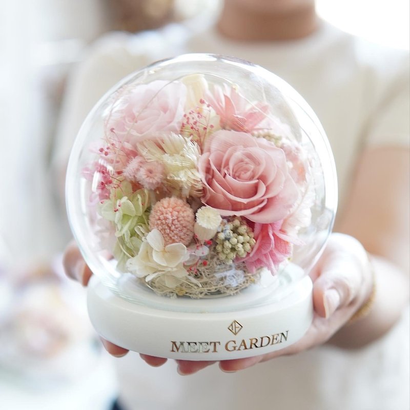 香草粉紅玫瑰保鮮花LED水晶球 - 擺飾/家飾品 - 玻璃 粉紅色