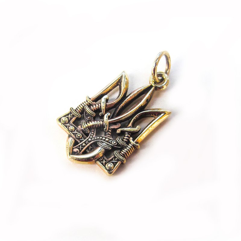 Ukraine brass trident necklace pendant,Ukraine logo jewelry charm,ukraine charm - 吊飾/掛飾 - 銅/黃銅 金色