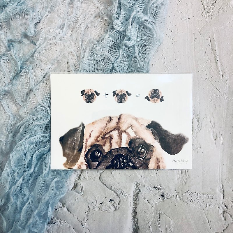 水彩手描きパグガード、犬のイラストはがき、パグ愛好家 - カード・はがき - 紙 ホワイト