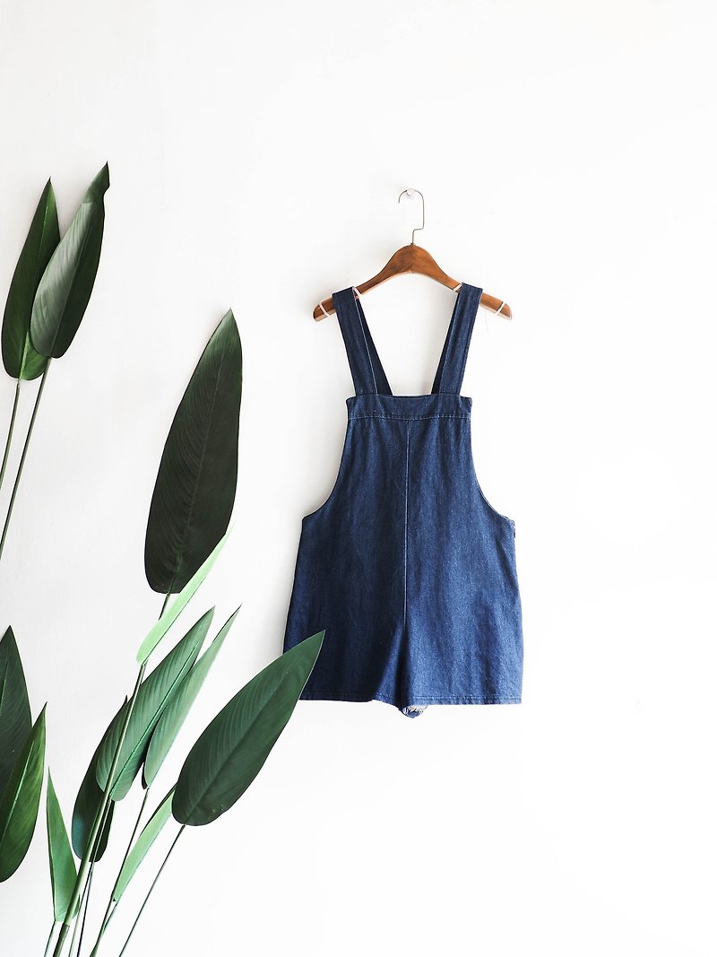 River Water Mountain - Nagano Indigo Simple Log Youth Time Antiques Denim Sling Shorts - Overalls & Jumpsuits - Cotton & Hemp Blue
