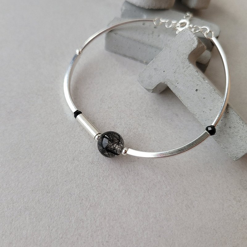 A007bk-Pure silver black crystal bracelet - Bracelets - Sterling Silver Silver