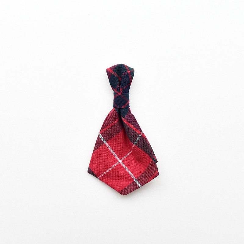 Handmade Tartan/ Plaid Pet Dog Collar Accessory - Tie - Rose Red【ZAZAZOO】 - ปลอกคอ - ผ้าฝ้าย/ผ้าลินิน สีแดง