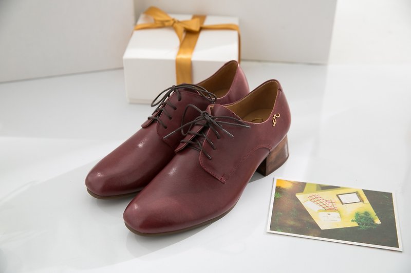 Hera-burgundy-handmade leather Derby shoes - รองเท้าลำลองผู้หญิง - หนังแท้ สีแดง