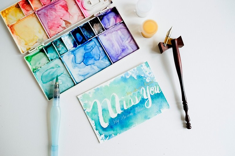 Custom-made water brush lettering original copy postcard for friendship / love - Cards & Postcards - Paper Green