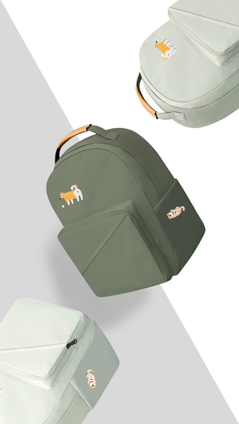 [Birthday Gift] Chai Chai Embroidery Thick Cut Backpack - Carbon Baked Dark Green - กระเป๋าเป้สะพายหลัง - วัสดุอื่นๆ สีเขียว