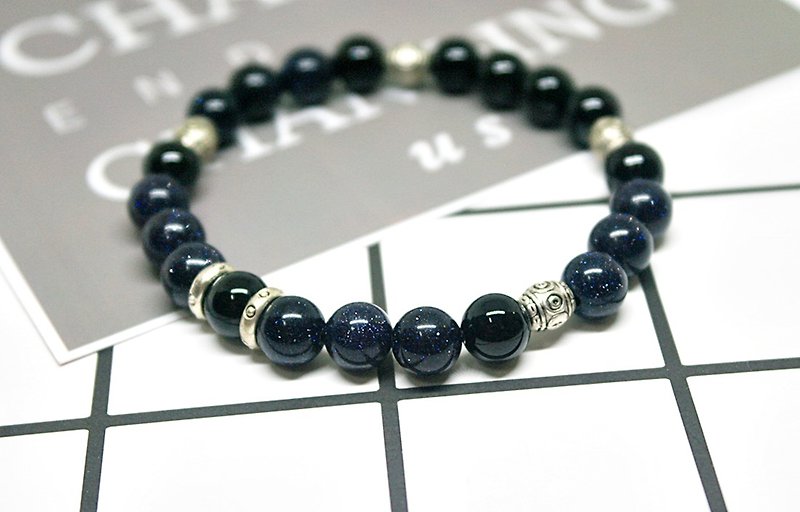 Natural stone x alloy bracelet_暗黑星空#中性#男友礼# Father's Day Gift-Limited*1- - Bracelets - Gemstone Black