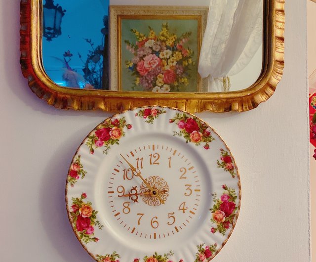 ロイヤルアルバート22kゴールドのバラの花の壁時計壁時計アンティーク時計 - ショップ Annie's antiques 時計 - Pinkoi