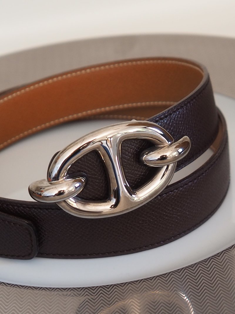 HERMES Chaine d'Ancre Belt 75 Silver Brown Women's Vintage - เข็มขัด - หนังแท้ สีเงิน