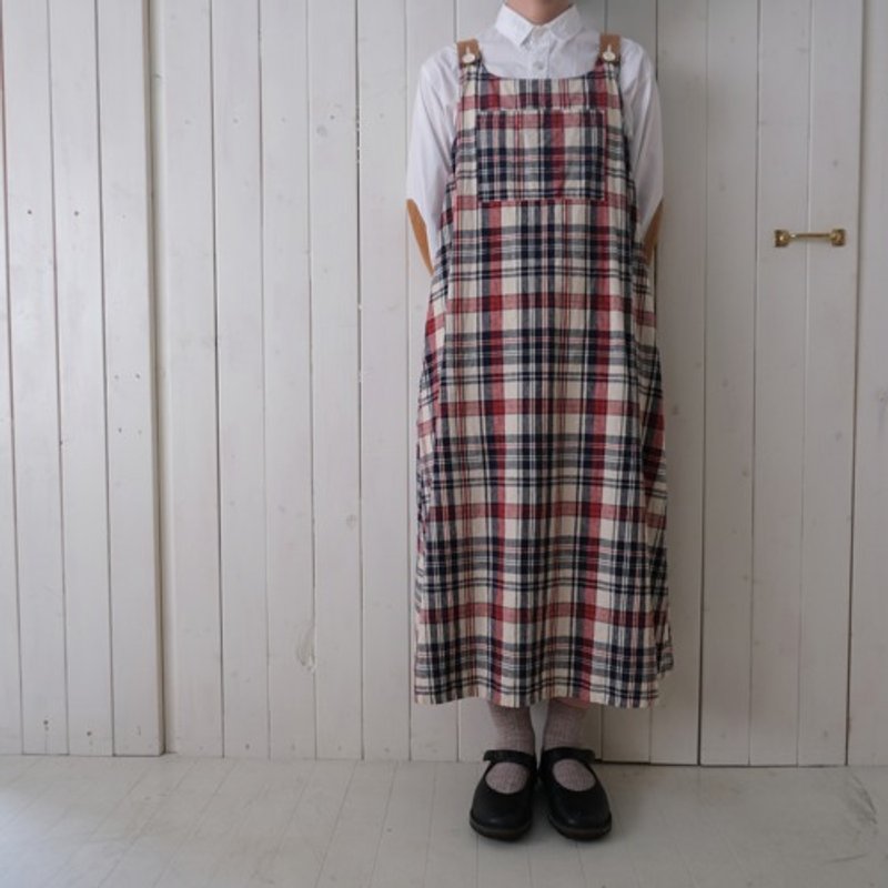 Cotton Linen dress, beige madras check - One Piece Dresses - Other Materials 