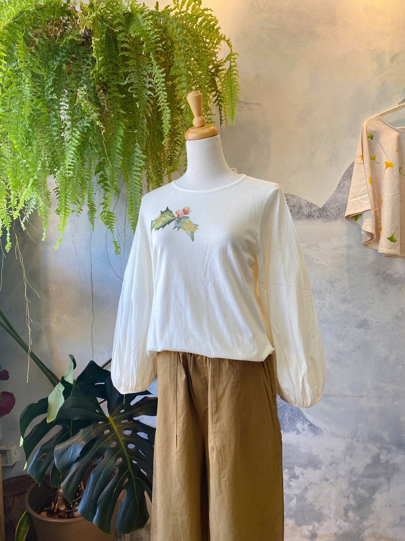 Holly 100% organic cotton round neck long-sleeved top with palazzo sleeves and straps at the back. The hems on both sides are rounded and slit. - เสื้อผู้หญิง - ผ้าฝ้าย/ผ้าลินิน ขาว