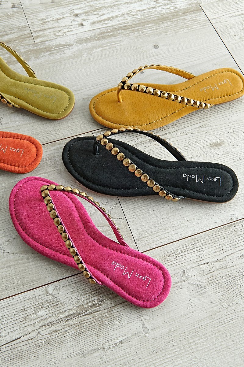 Studded thong sandals - Slippers - Genuine Leather Multicolor