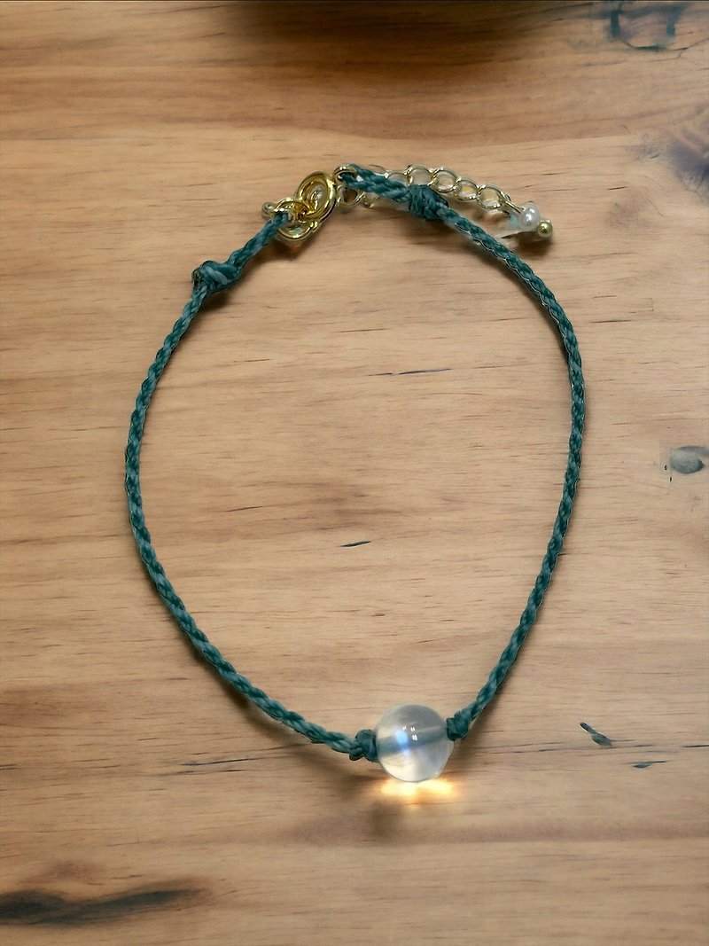 Protect Love Blue Moonlight Lucky Bracelet/South American Wax Thread/Moonstone/Blue Green - Bracelets - Gemstone 