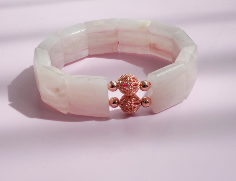 Rose quartz 14KGF hand bracelet - Bracelets - Crystal Pink