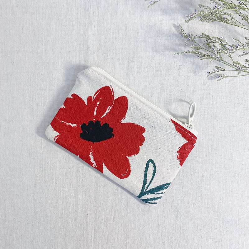 現貨夏日小紅花系列手作零錢包小包 - 零錢包/小錢包 - 棉．麻 紅色