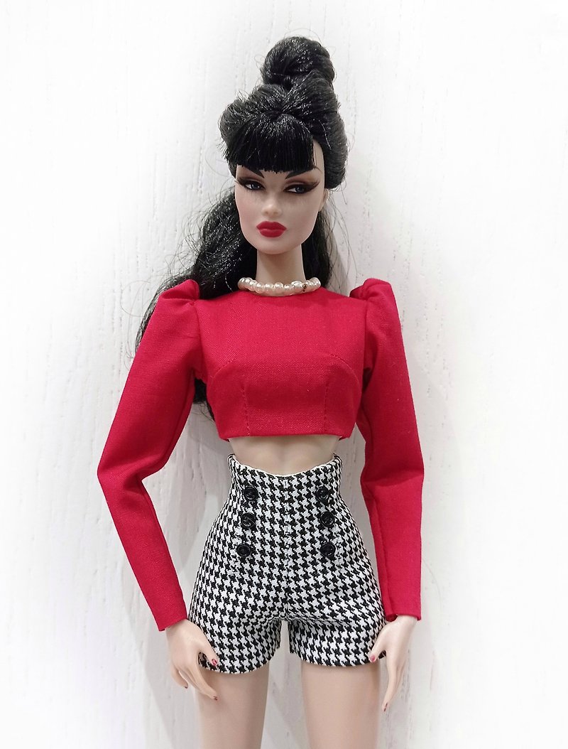 棉．麻 玩偶/公仔 紅色 - La-la-lamb Red blouse with voluminous sleeves for Fashion Royalty 12 inch doll