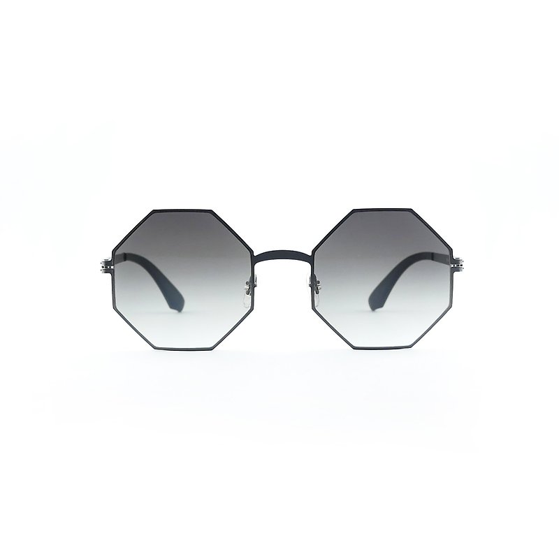 德國薄鋼/多邊形墨鏡【無螺絲設計】-質感啞槍色 - 眼鏡/眼鏡框 - 不鏽鋼 