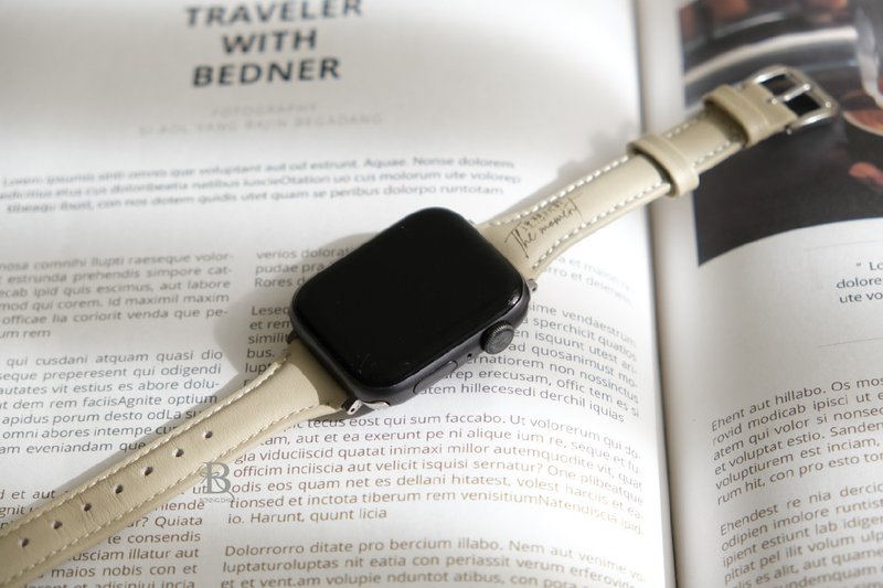 Apple Watch |Calfskin strap can be customized by laser engraving - Watchbands - Genuine Leather 