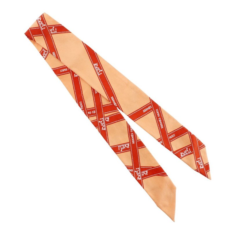 【日本直送】エルメス HERMES ツイリー スカーフ BOLDUC ボルデュック リボン柄 シルク レディース【中古】 - スカーフ - シルク・絹 オレンジ