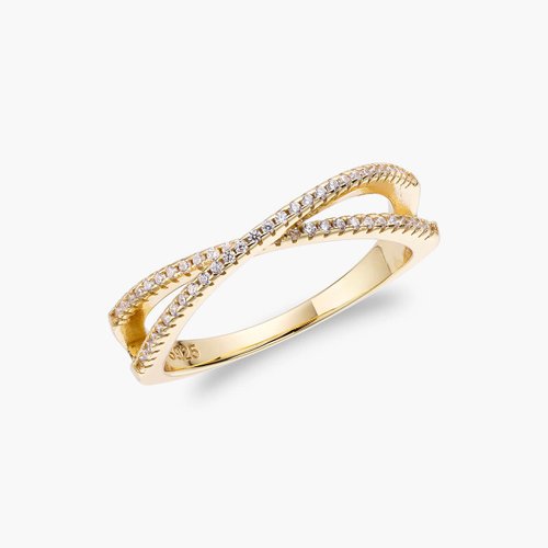 Glowy Jewelry 【手作】交叉純銀戒指 - 5A 比利時鋯石 - 925純銀 18K黃金
