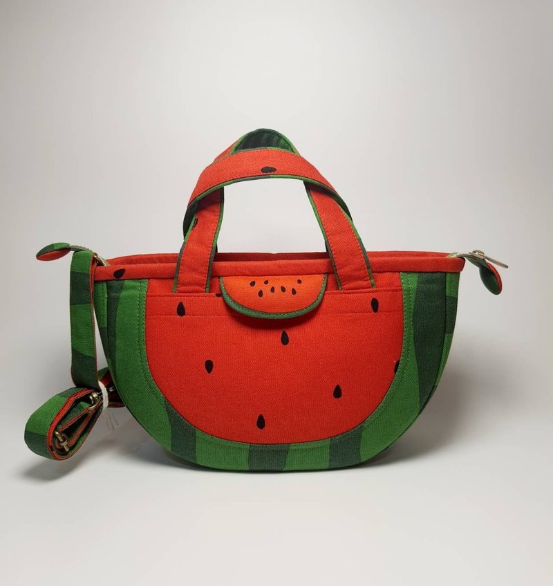 Red watermelon hand rack two -use bag - กระเป๋าแมสเซนเจอร์ - ผ้าฝ้าย/ผ้าลินิน สีแดง