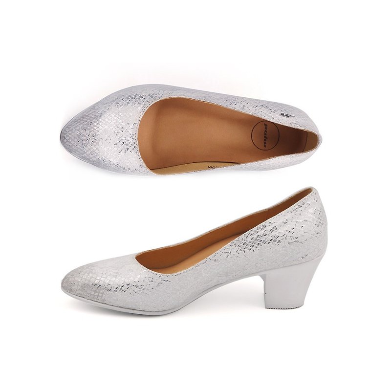 MIT [Lace Cloth Decompression Stable Heel Shoes-White] Party Skirt Mid-Heel Shoes, Thick Heels, Non-degumming - High Heels - Other Man-Made Fibers White