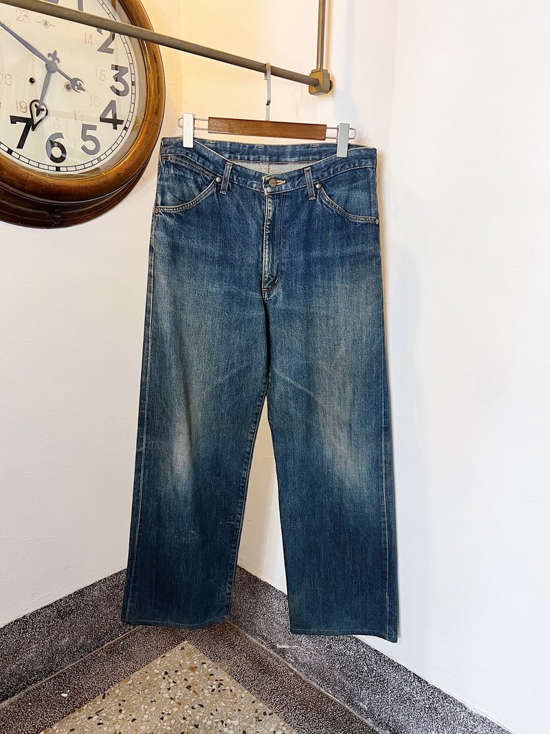 Wrangler / W34腰 中高腰 海藍刷色時光 古著牛仔丹寧牛仔長褲 - 男長褲/休閒褲 - 棉．麻 藍色