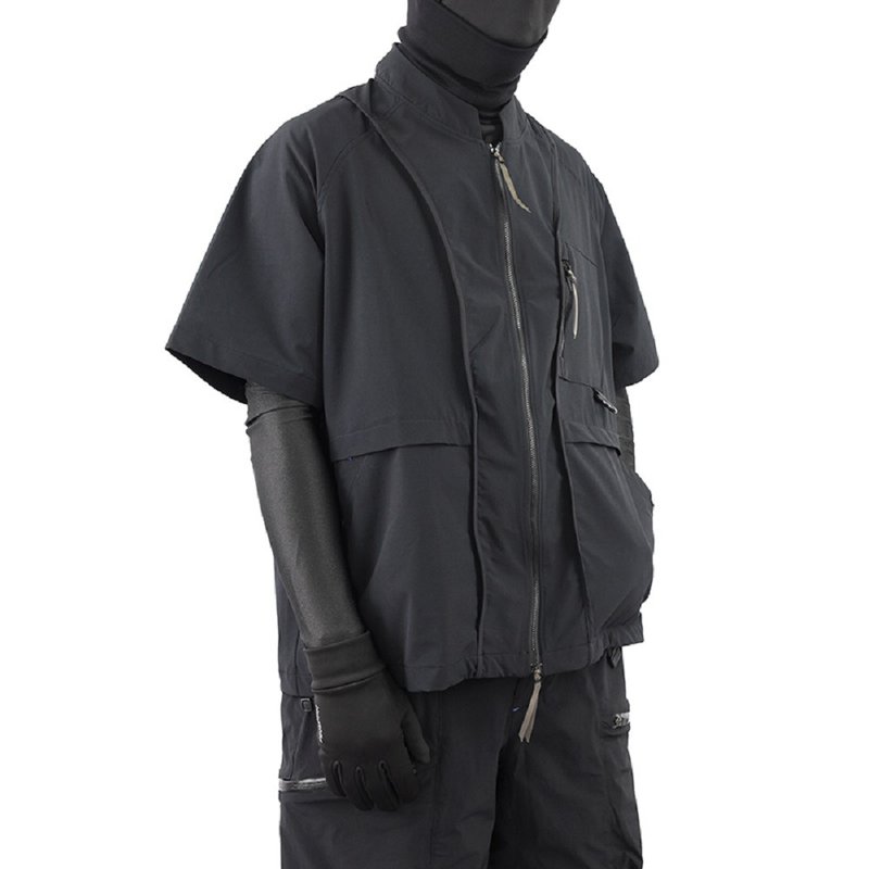 夏季機能戶外短袖外套 骨邊 棒球服 防潑速乾 - 男夾克/外套 - 其他材質 黑色