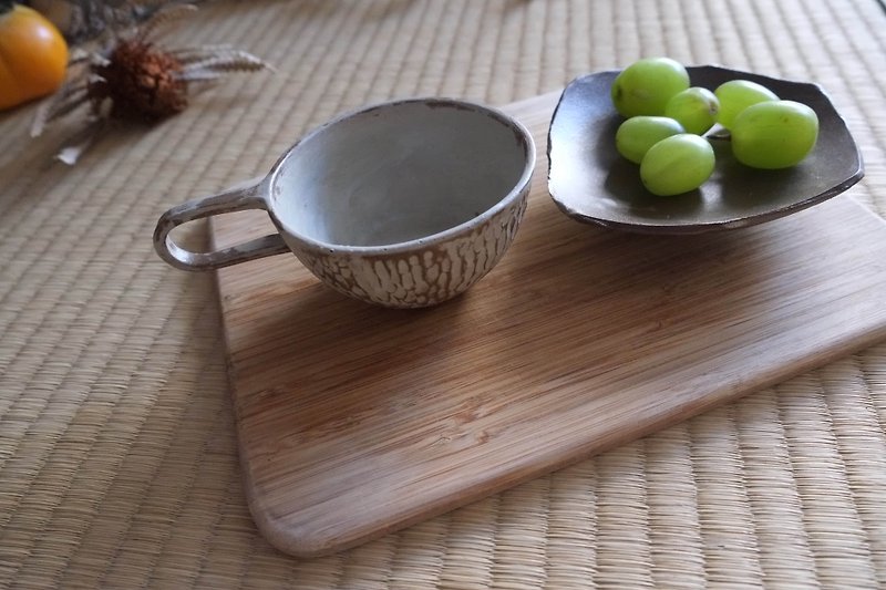 Woodcut long handle coffee mug 120 ML - แก้ว - ดินเผา สีนำ้ตาล