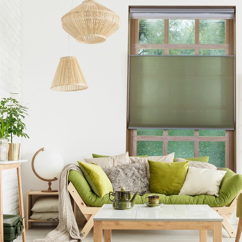 酪梨上下開合雙循環珠鍊透光蜂巢簾 (Avocado) - 門簾/門牌 - 聚酯纖維 