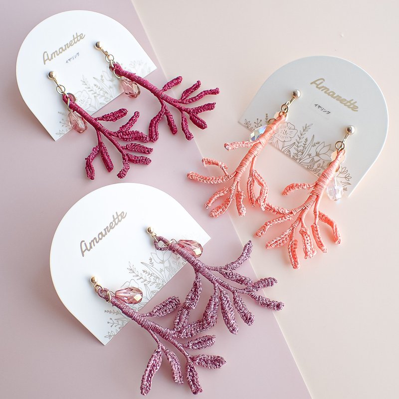 Coral Earrings/Earings - ต่างหู - ผ้าฝ้าย/ผ้าลินิน สีส้ม