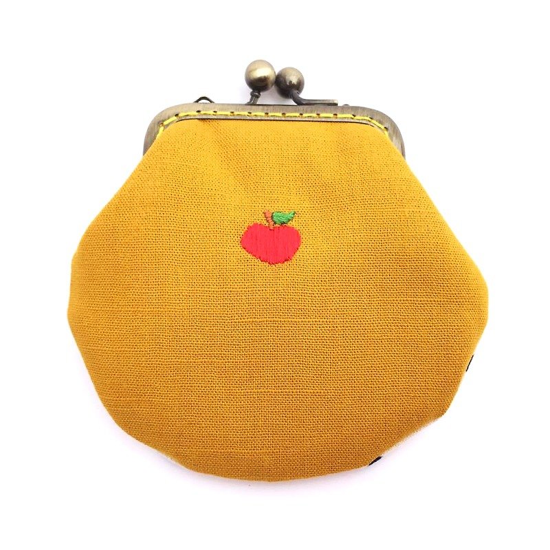 Embroidered fruit mouth gold small things bag - Coin Purses - Cotton & Hemp Yellow