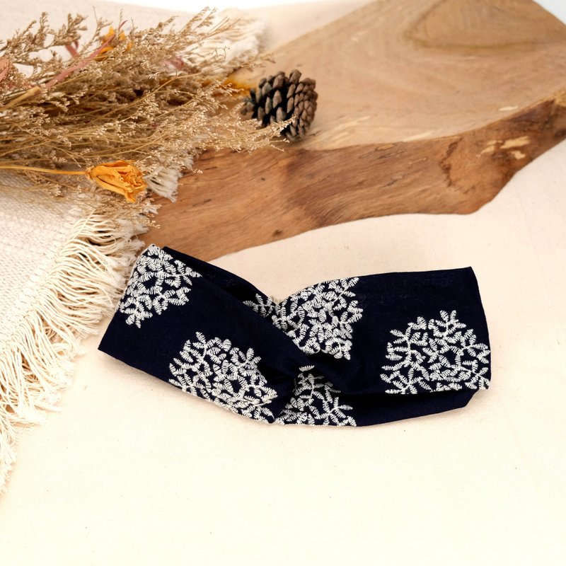 Japan Style Headband - ที่คาดผม - ผ้าฝ้าย/ผ้าลินิน สีน้ำเงิน