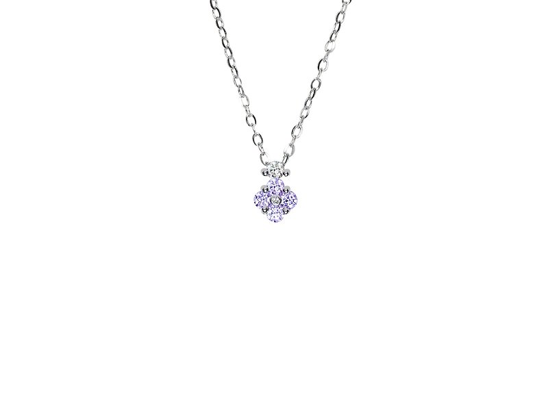 Lilac Lilac Series | Sapphire/purple steel/pink steel/18K small flower dewdrop necklace - สร้อยคอ - เครื่องเพชรพลอย สีน้ำเงิน
