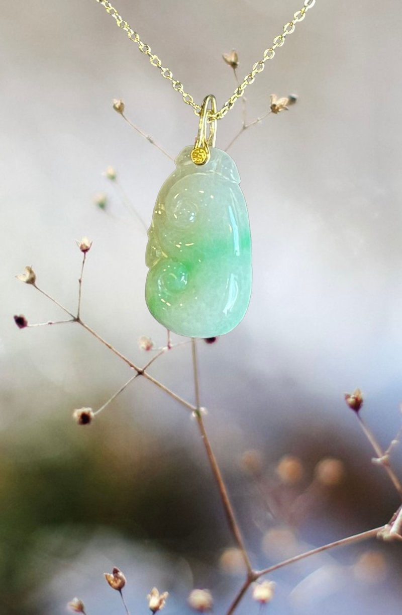 Clavicle chain II Burmese jade white background green - Necklaces - Jade 