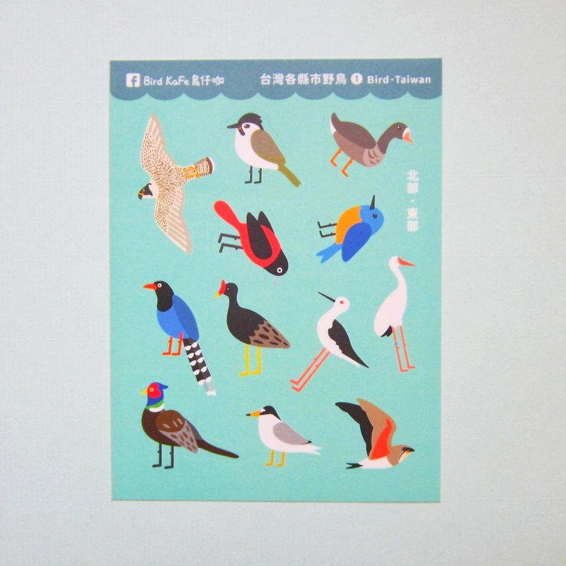 圖鑑貼紙 | 台灣各縣市野鳥 1 | 北部、東部 - 貼紙 - 紙 藍色