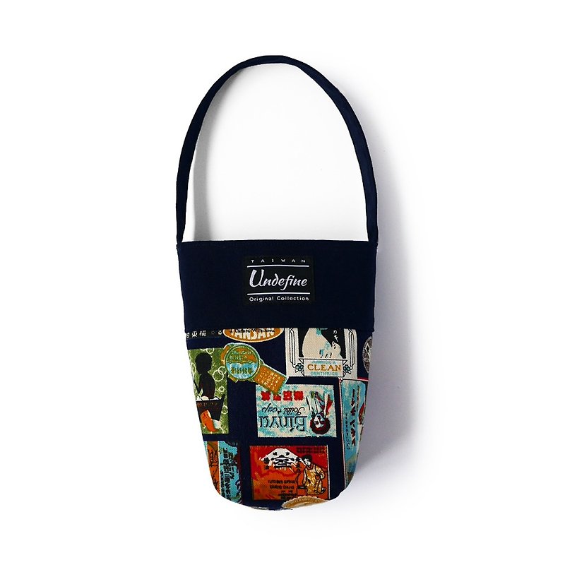 Nostalgic vintage label beverage bag - ถุงใส่กระติกนำ้ - ผ้าฝ้าย/ผ้าลินิน สีน้ำเงิน