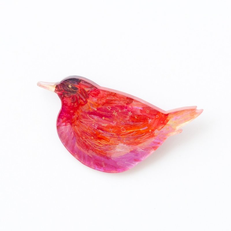 絵のブローチ【鳥】 - 胸針 - 壓克力 紅色