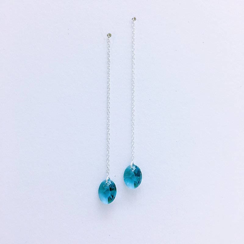 Sea blue light earrings S925 sterling silver earrings anti-allergy - ต่างหู - เงินแท้ สีน้ำเงิน