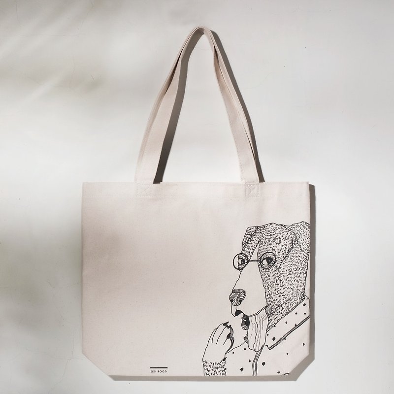 OKi-Pretend surprise that is not a pet bag Kii canvas bag/environmental bag/shopping bag/dog illustration - Messenger Bags & Sling Bags - Cotton & Hemp White